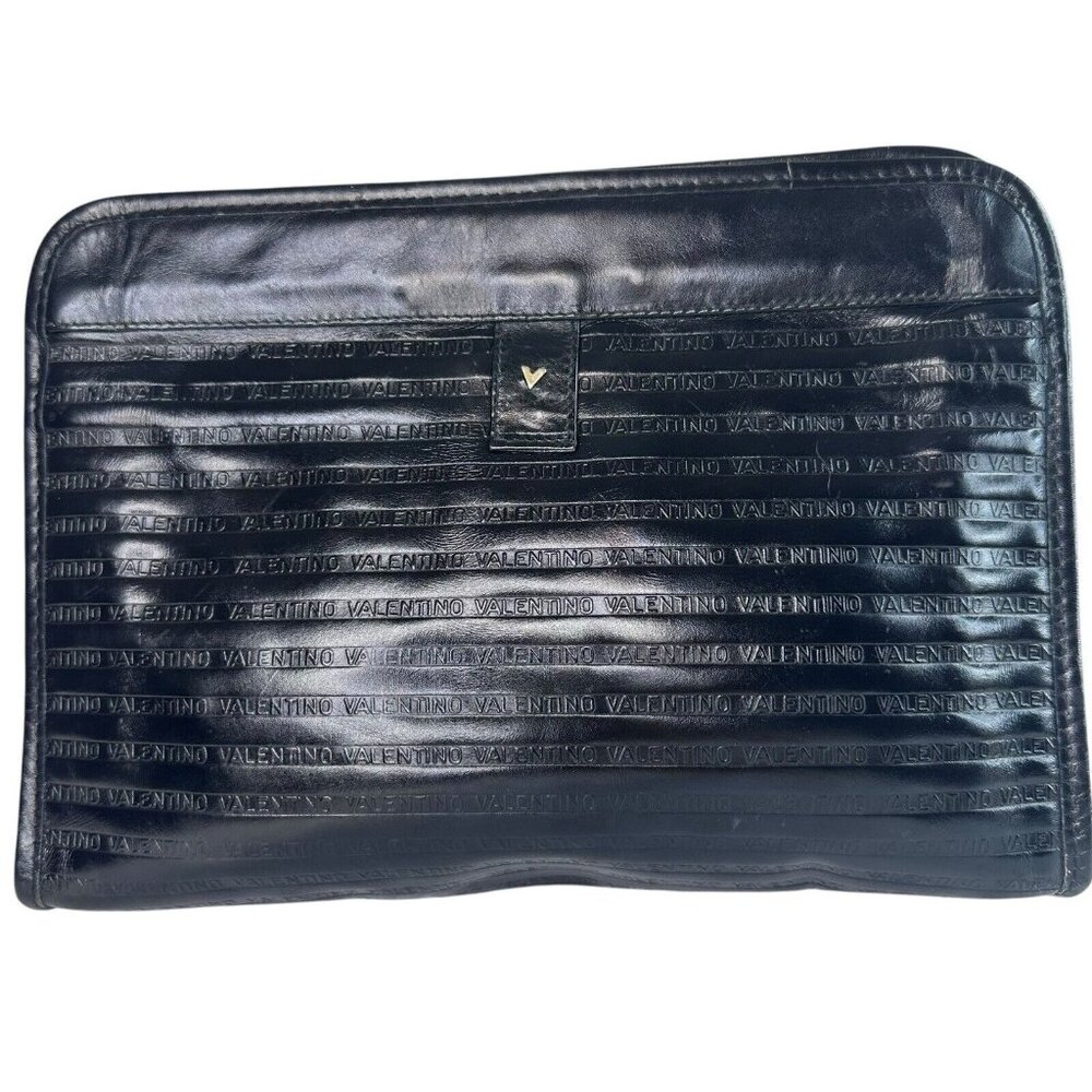 Mario Valentino Medium Clutch Bag V Mark Black Leather Authentic VLogo